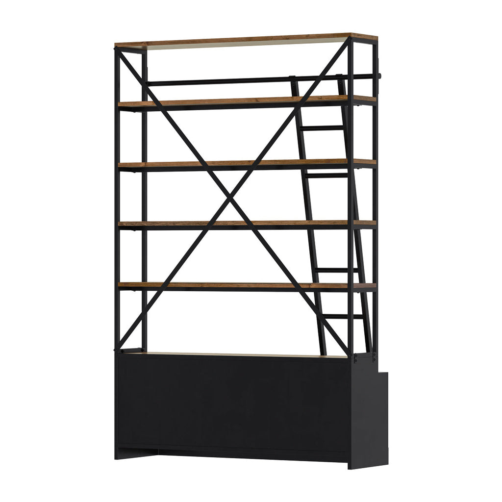 acheter bibliotheque en bois et metal avec echelle 4 tiroirs