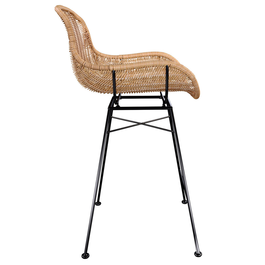 acheter chaise de bar en resine tressee naturelle et pieds en metal noir 65 cm