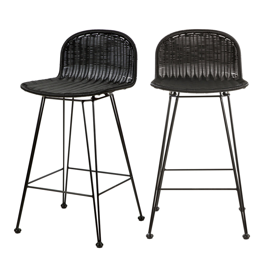 acheter chaise de bar en resine tressee noire lot de 2