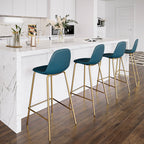 acheter chaise de bar en velours bleu pieds dores