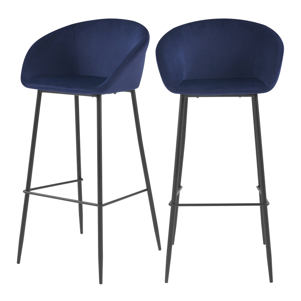 acheter chaise de bar en velours bleue pieds metal lot de 2