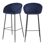 acheter chaise de bar en velours bleue pieds metal lot de 2
