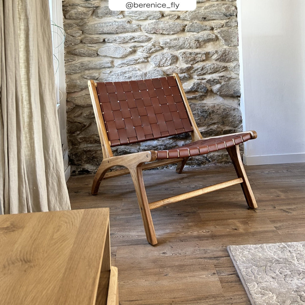 acheter fauteuil avec cuir tresse marron