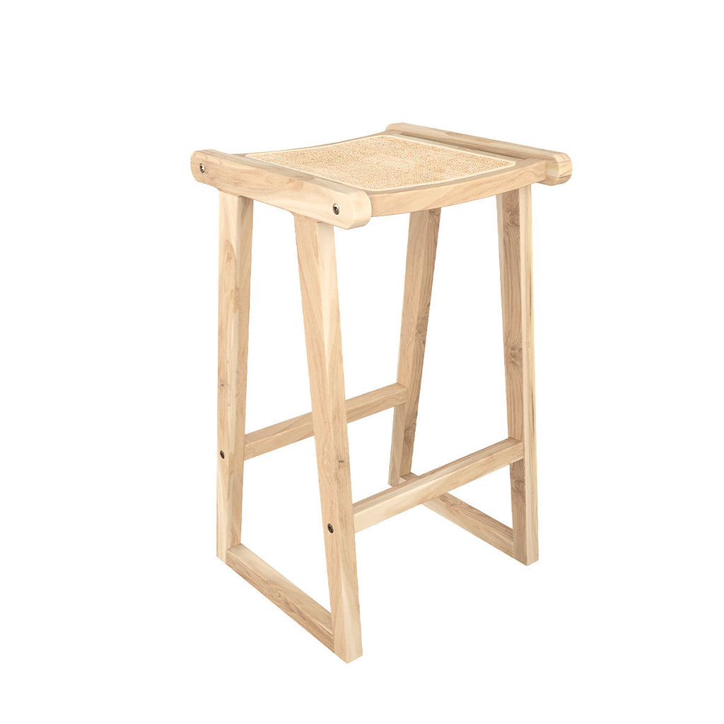 acheter tabouret de bar en teck et rotin naturel 66 cm