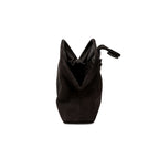 Alessa Black Pouch Bag showcasing intricate knotted design and sleek black leather craftsmanship.