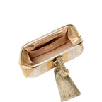 Interior view of Alessa Gold Silver Pouch Bag showcasing its elegant design and spacious compartment.