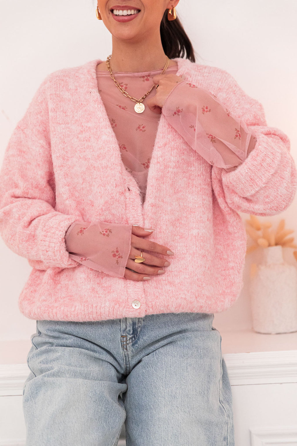 ALI Rose Chiné - Gilet Laine