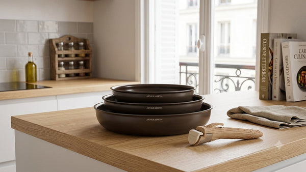 Set 3 Poêles 20/24/28cm - Aluminium - Revêtement Céramique - Marron