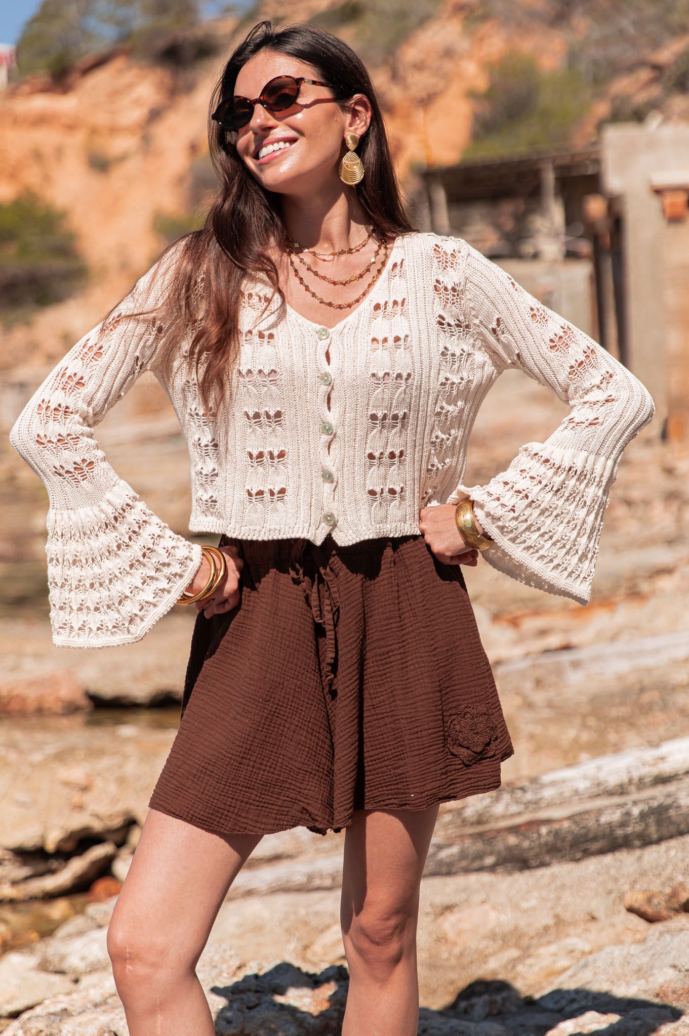 AMÉLIE Beige - Gilet Crochet