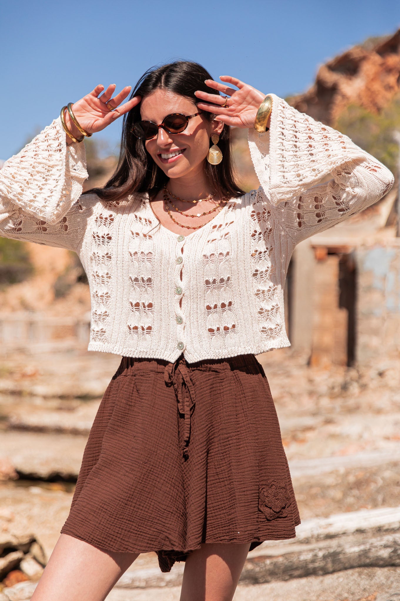 AMÉLIE Beige - Gilet Crochet
