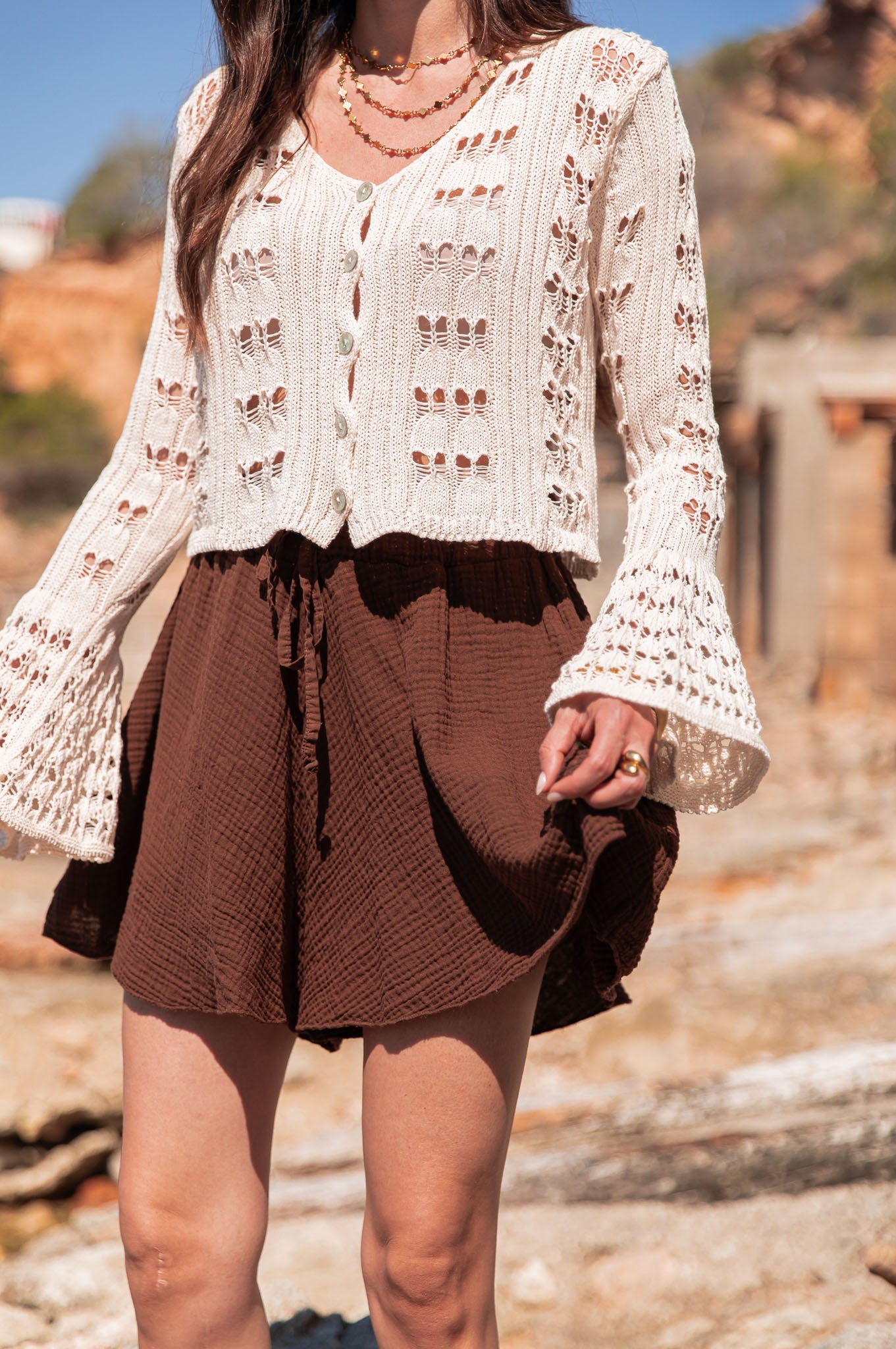 AMÉLIE Beige - Gilet Crochet