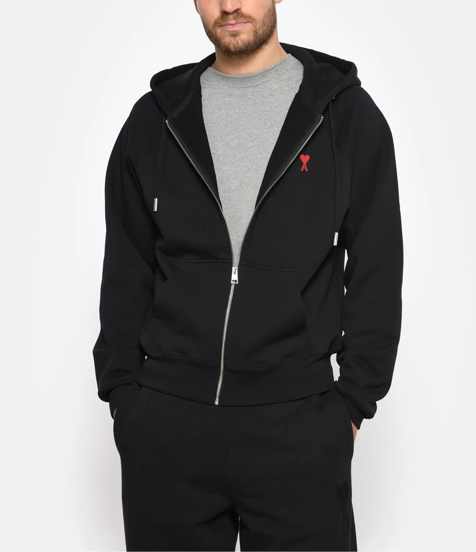 Ami Paris - Sweat À Capuche Zippé Ami De Coeur – Noir