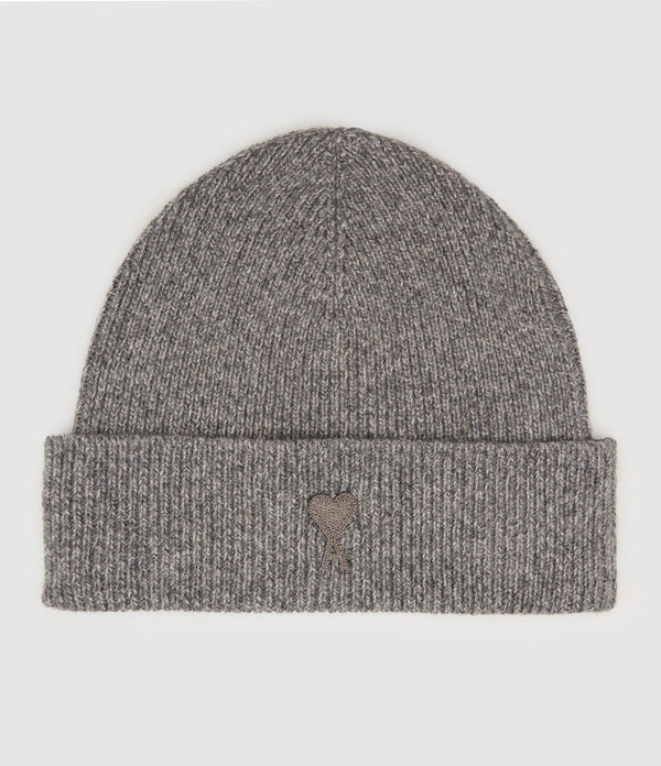 Ami Paris - Bonnet Ami De Cœur Cachemire Gris Chiné - Femme