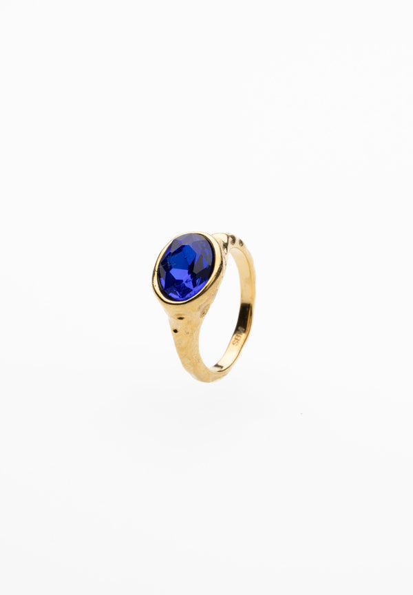 Bague Ovale En Cristal Bleu