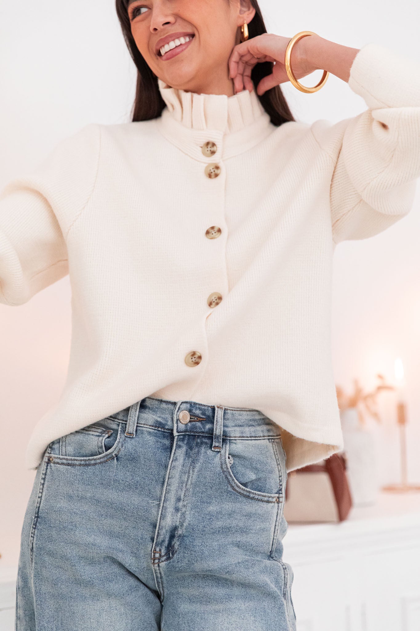ANOUCK Écru - Cardigan Col Victorien