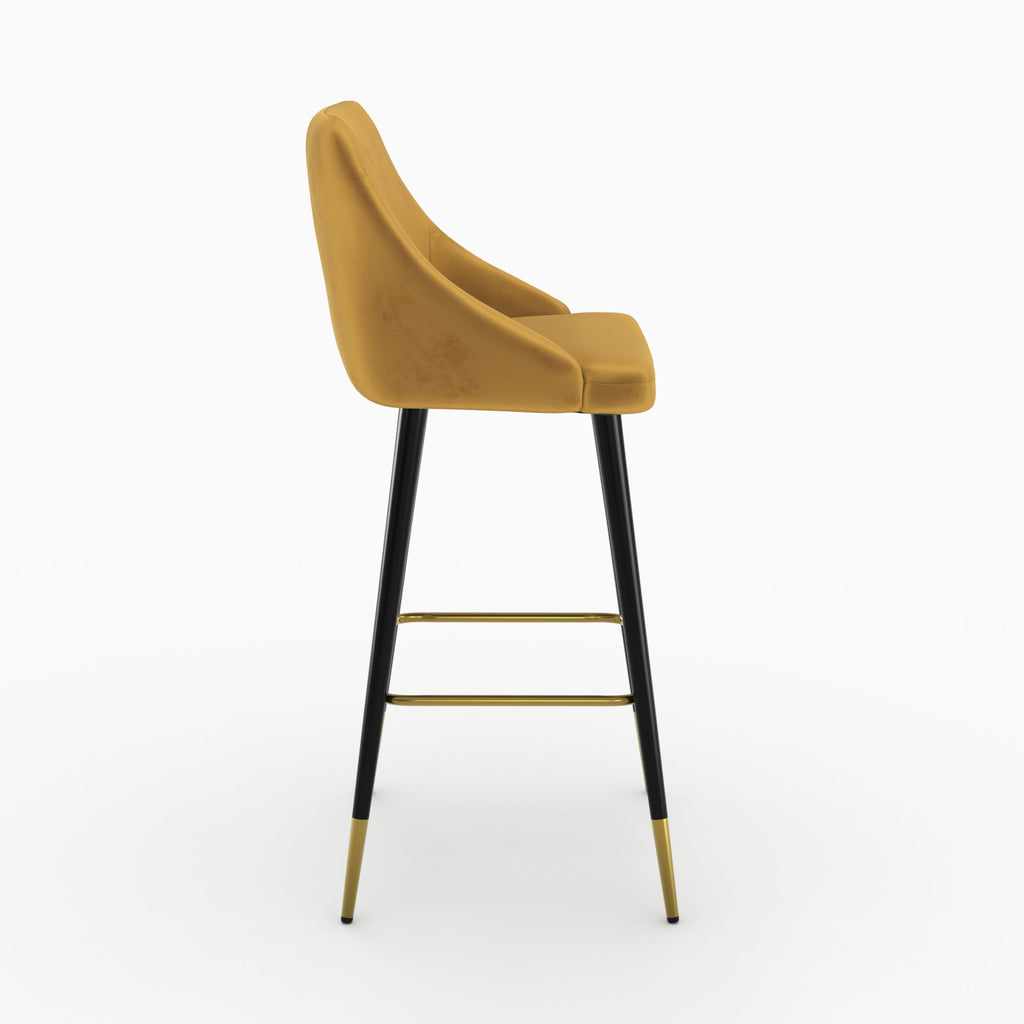 aristote lot de 2 chaises de bar en velours jaune curry 77