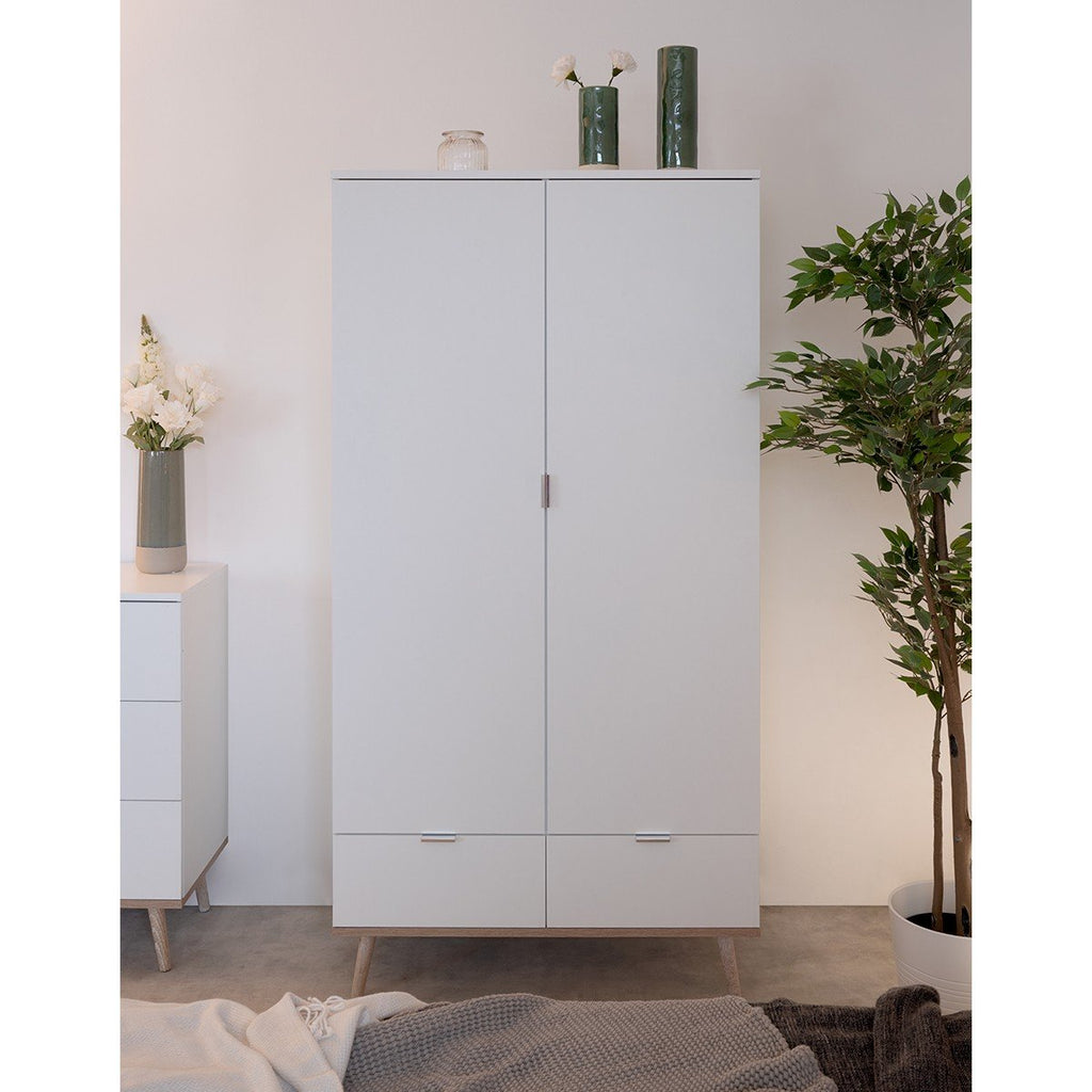 Armoire 2 Portes 2 Tiroirs Avec Penderie H180 cm - Copenhague - Blanc
