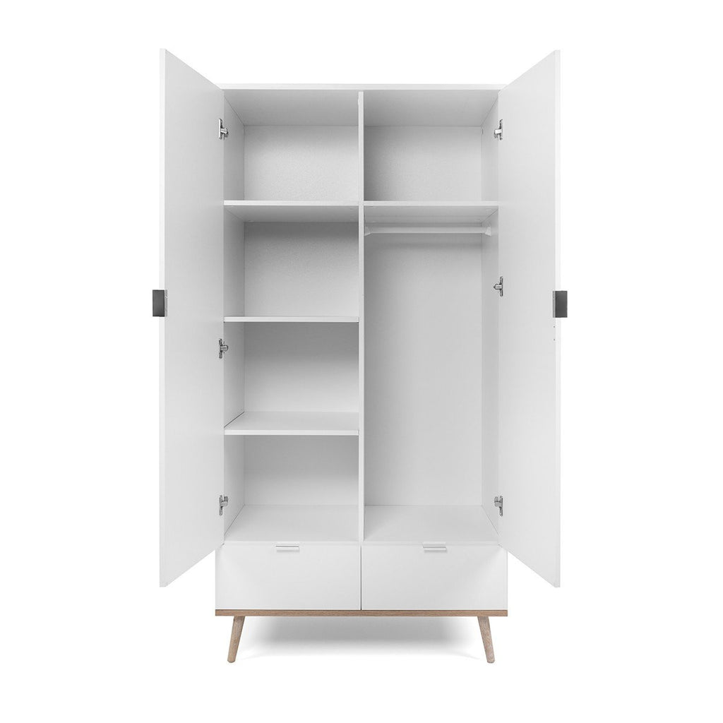 Armoire 2 Portes 2 Tiroirs Avec Penderie H180 cm - Copenhague - Blanc