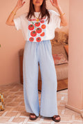 ASIANNA Bleu Ciel - Pantalon Gaze De Coton