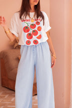 ASIANNA Bleu Ciel - Pantalon Gaze De Coton