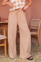 ASIANNA Camel - Pantalon Gaze De Coton