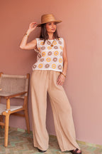 ASIANNA Camel - Pantalon Gaze De Coton