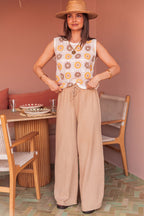 ASIANNA Camel - Pantalon Gaze De Coton