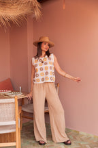 ASIANNA Camel - Pantalon Gaze De Coton
