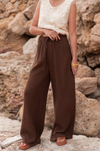 ASIANNA Chocolat - Pantalon Gaze De Coton