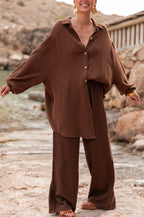 ASIANNA Chocolat - Pantalon Gaze De Coton