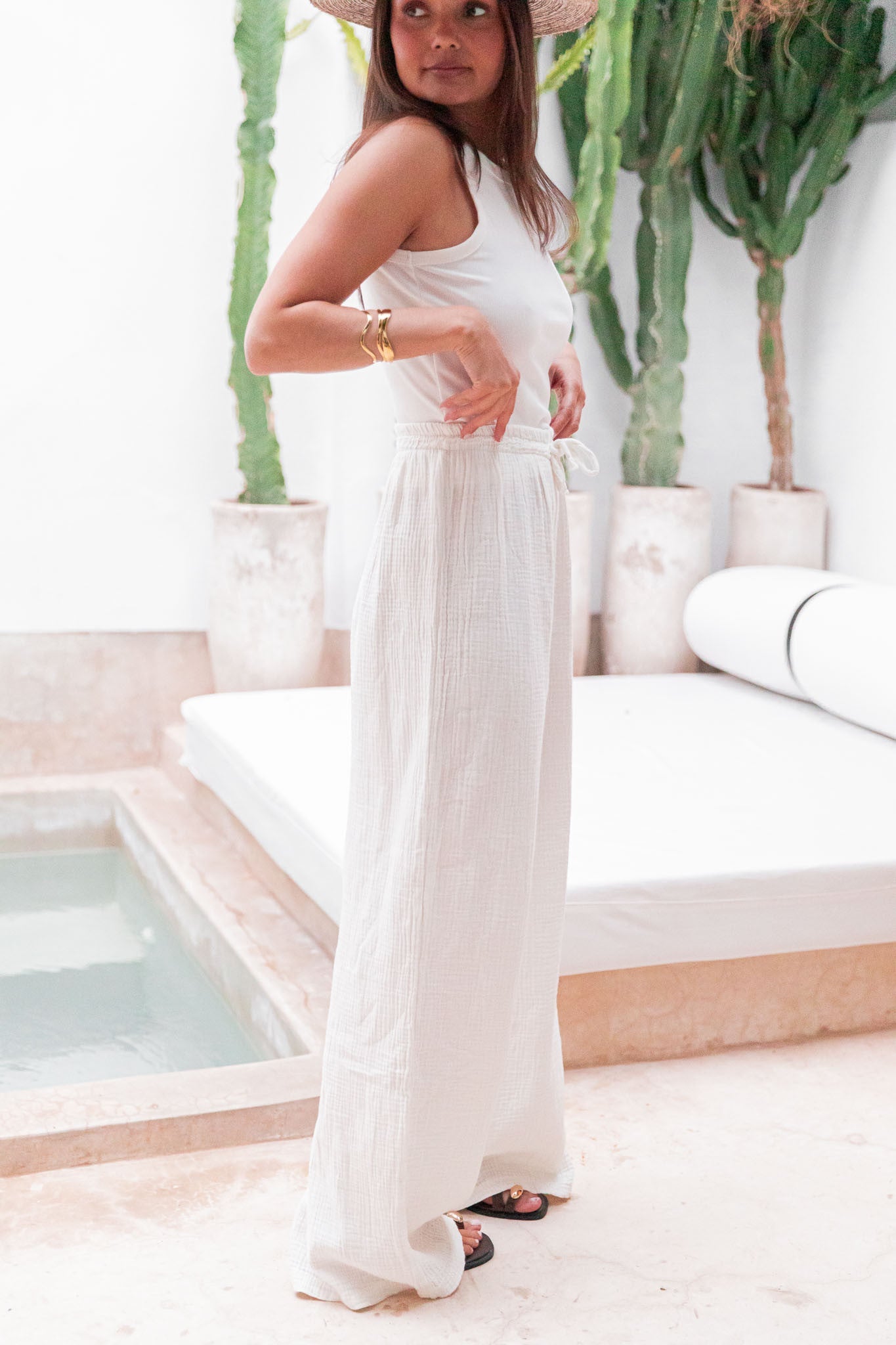 ASIANNA Écru - Pantalon Gaze De Coton