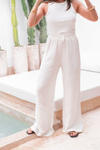ASIANNA Écru - Pantalon Gaze De Coton