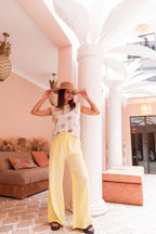 ASIANNA Jaune Pâle - Pantalon Gaze De Coton