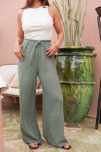 ASIANNA Kaki - Pantalon Gaze De Coton