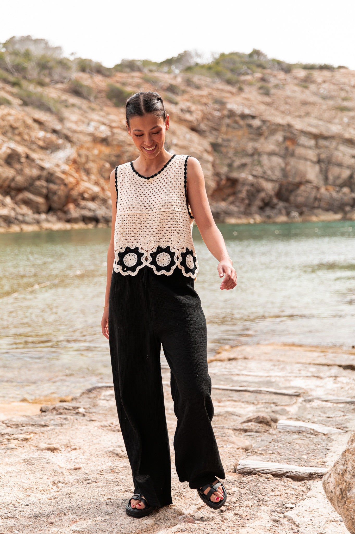 ASIANNA Noir - Pantalon Gaze De Coton