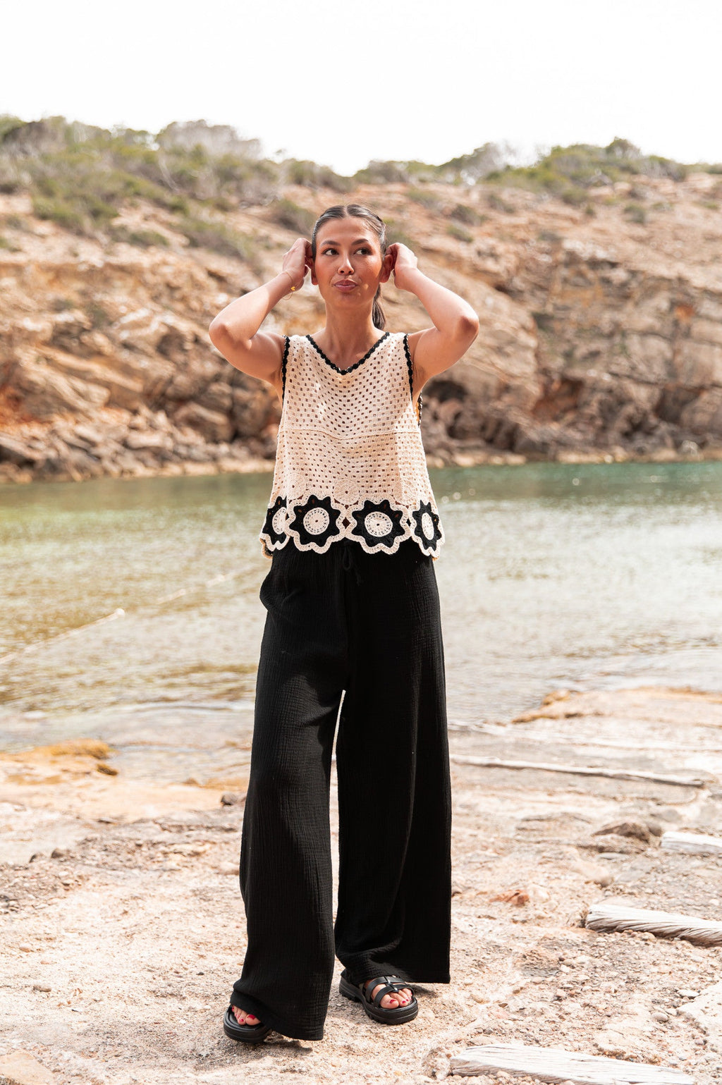 ASIANNA Noir - Pantalon Gaze De Coton