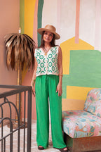 ASIANNA Vert - Pantalon Gaze De Coton