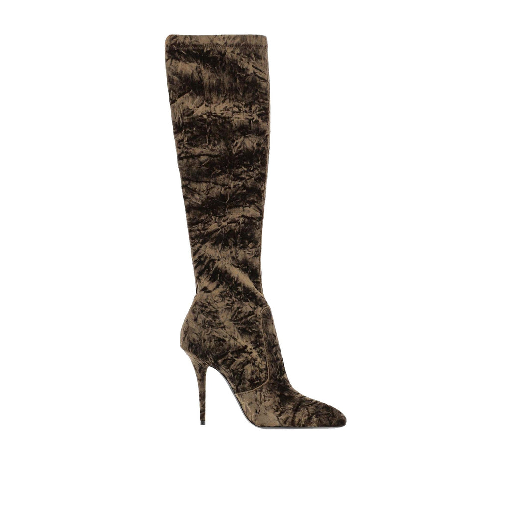 Bottes Saint Laurent Talia Velvet - Brown - Femme