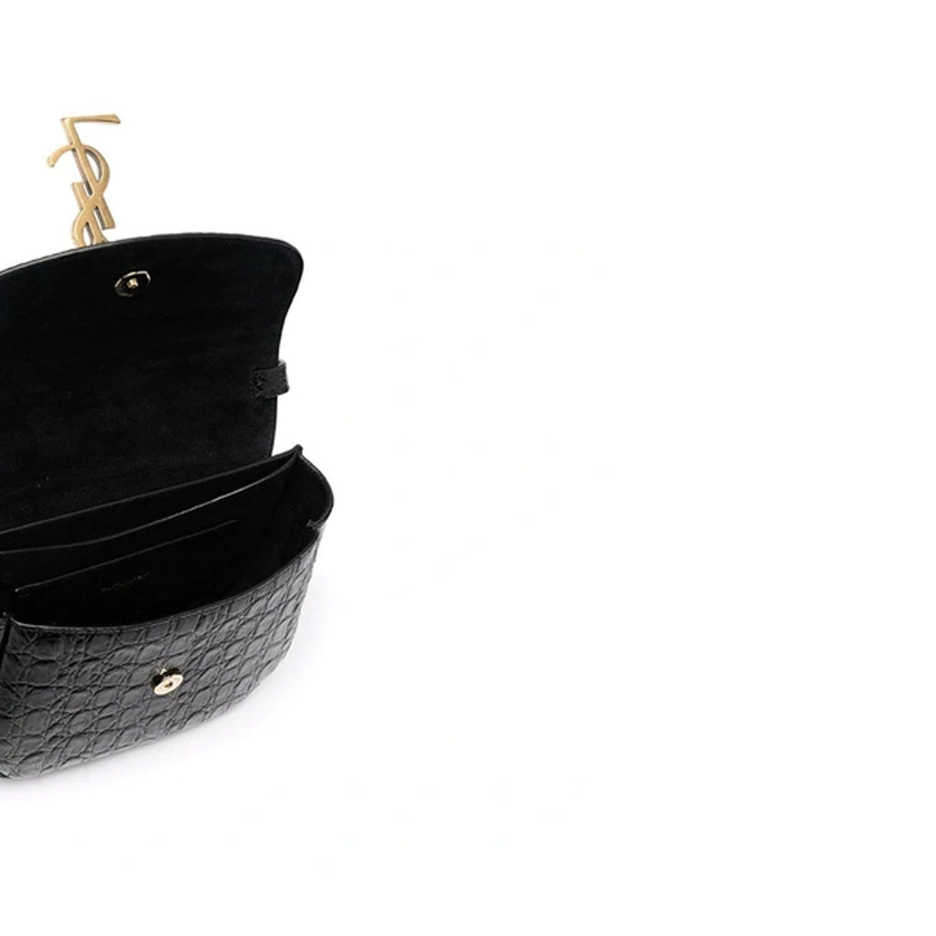 Saint Laurent - Sac Bandoulière Kaia Croco - Femme - Black