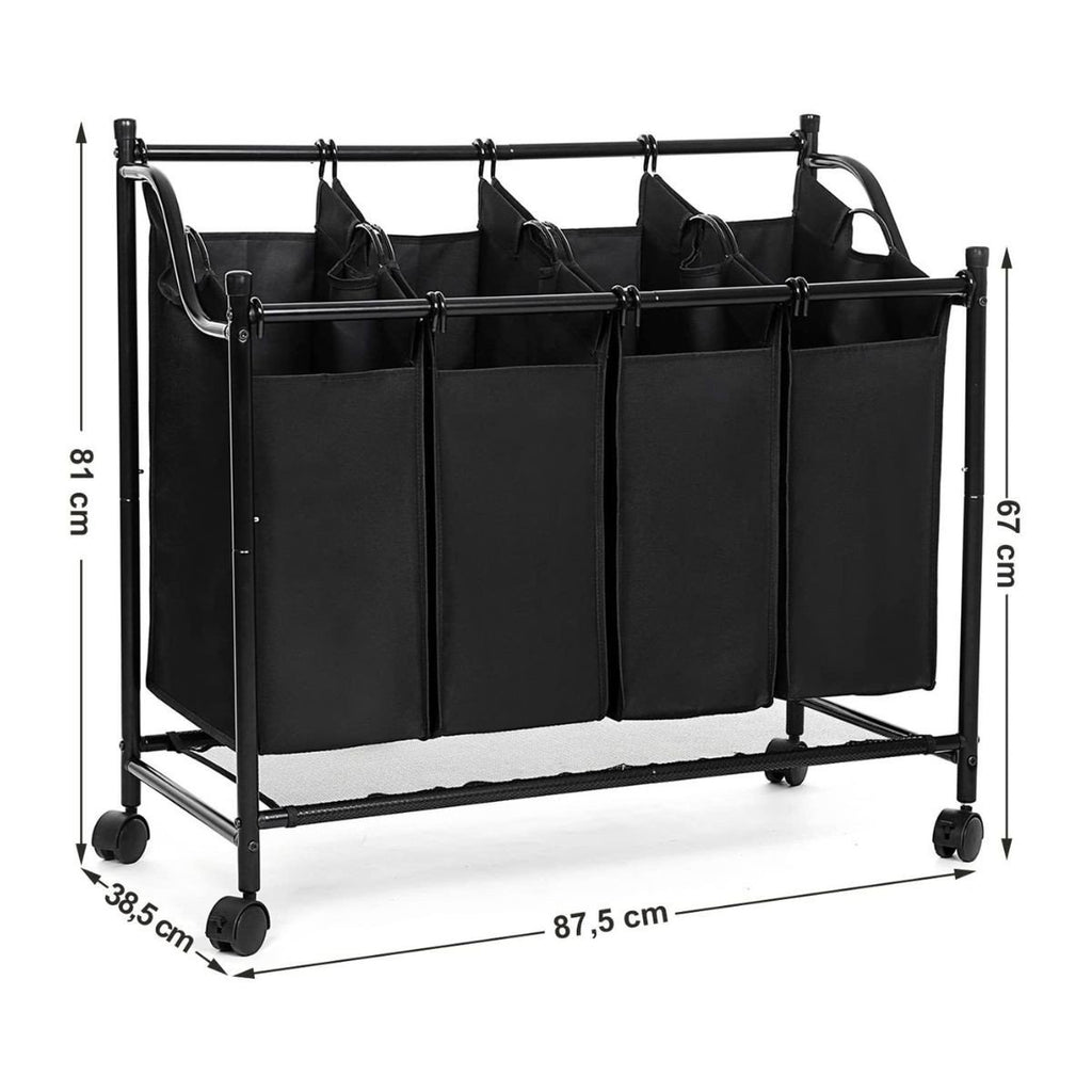 Bac À Linge Avec 4 Sacs Amovibles Noirs Sur Roulettes - L87,5 cm - Gris
