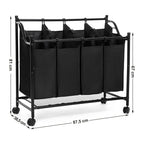 Bac À Linge Avec 4 Sacs Amovibles Noirs Sur Roulettes - L87,5 cm - Gris