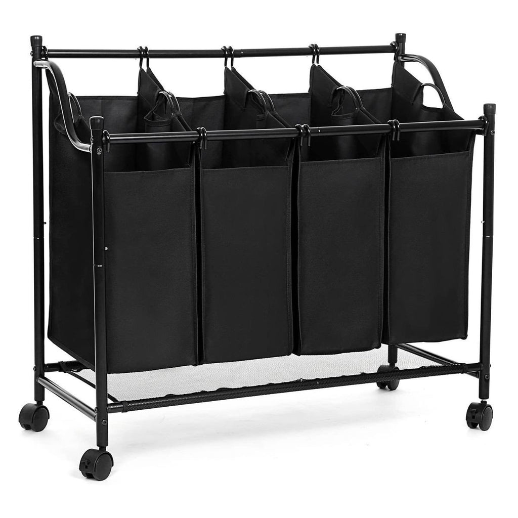 Bac À Linge Avec 4 Sacs Amovibles Noirs Sur Roulettes - L87,5 cm - Gris