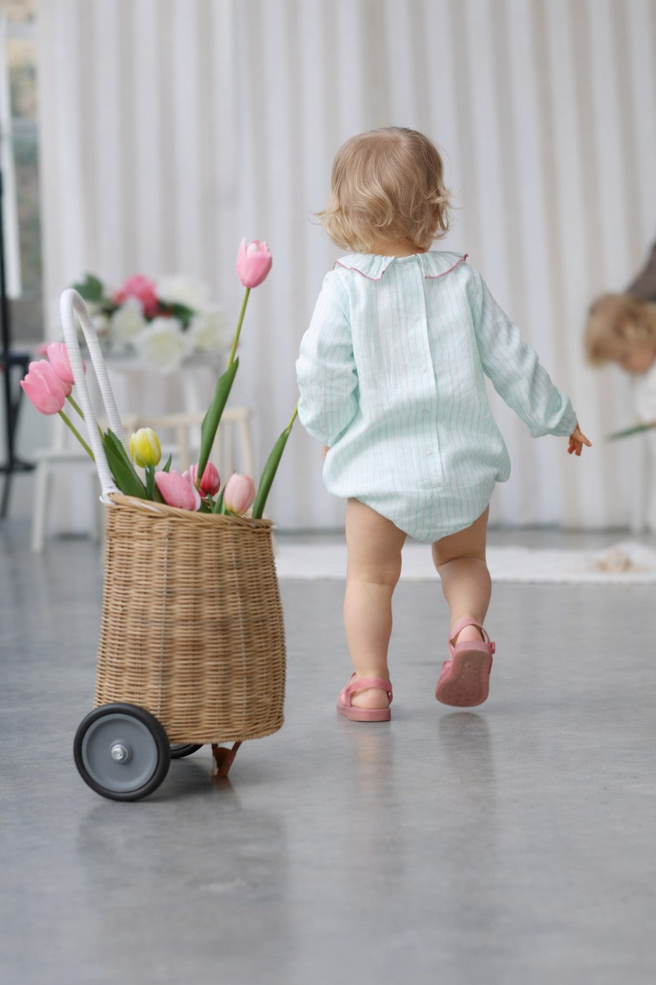 Barboteuse Castille Rayée - Bébé Fille - Ecru & Mint