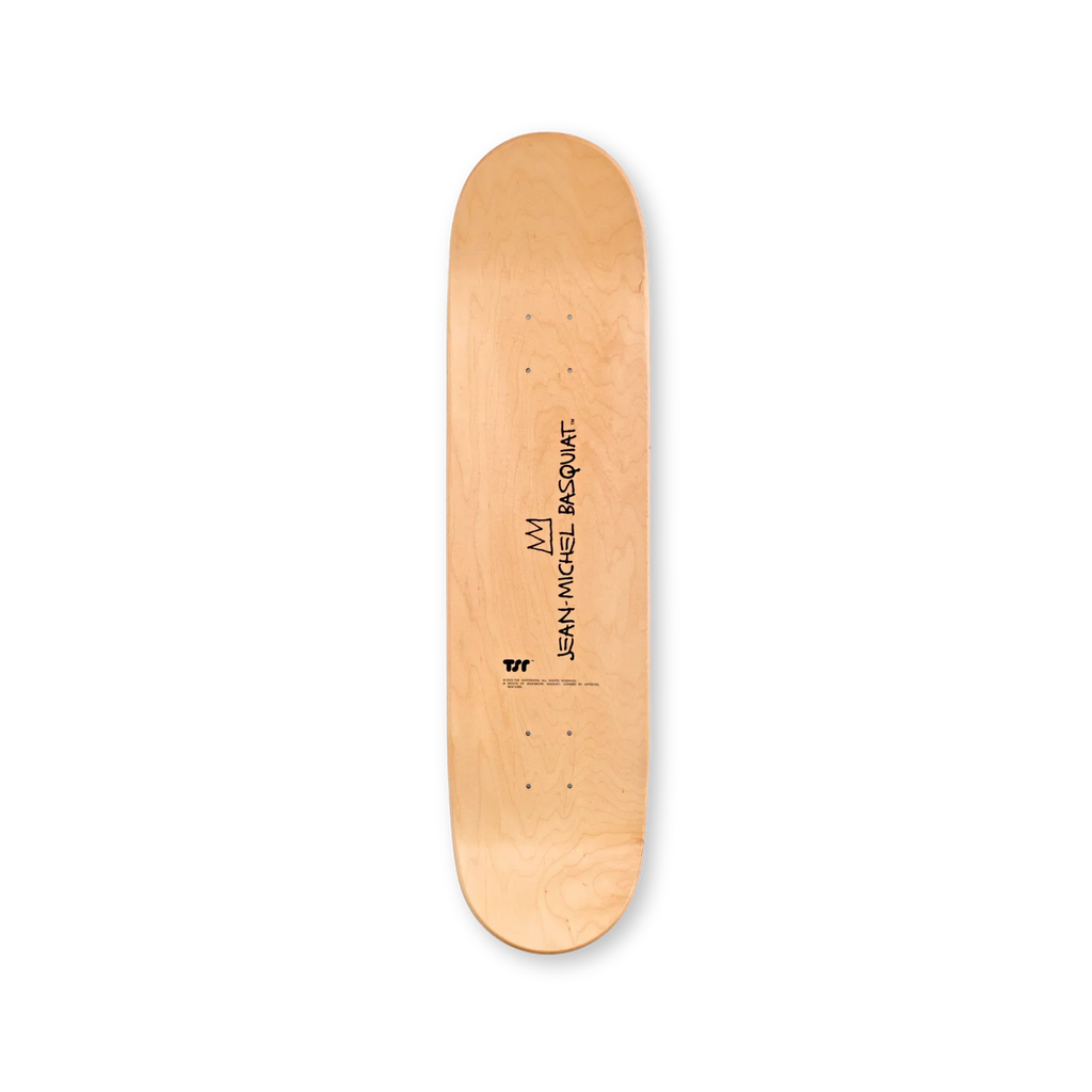 Top print of the Jean-Michel Basquiat THE SKATEROOM edition, featuring the iconic signature of the artist and its crown drawing.