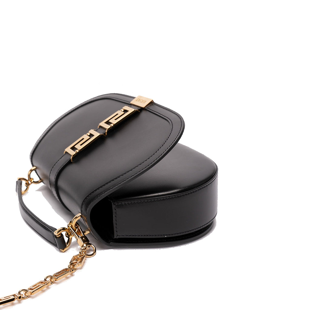 Versace Leather Greca Goddess Handle Bag - Black - Femme