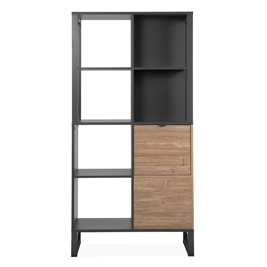 Bibliothèque 2 Portes Et Niches De Rangement H165cm - Sumatra - Gris Foncé