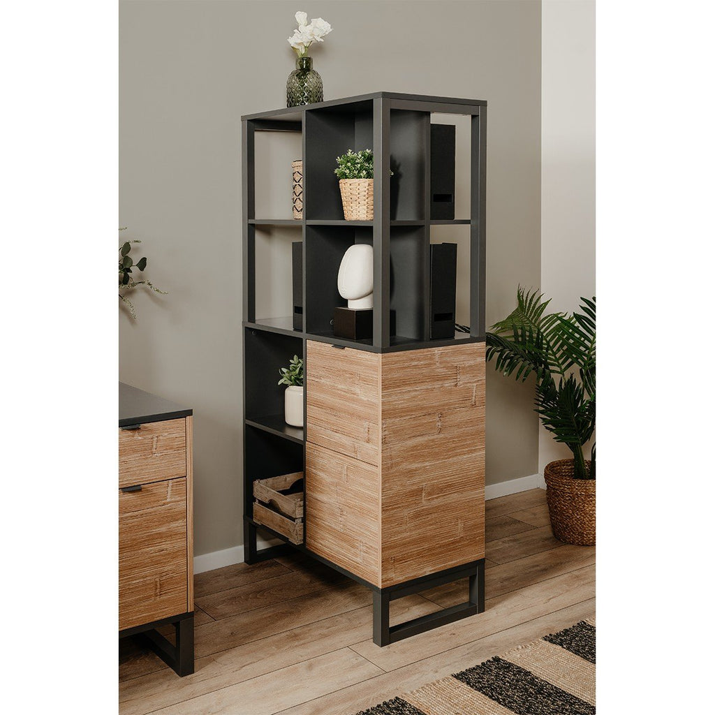Bibliothèque 2 Portes Et Niches De Rangement H165cm - Sumatra - Gris Foncé