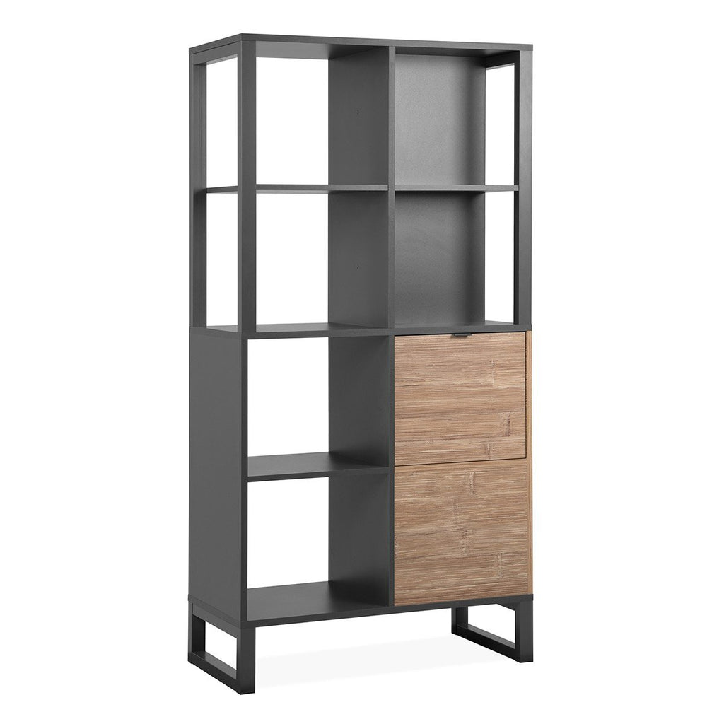 Bibliothèque 2 Portes Et Niches De Rangement H165cm - Sumatra - Gris Foncé