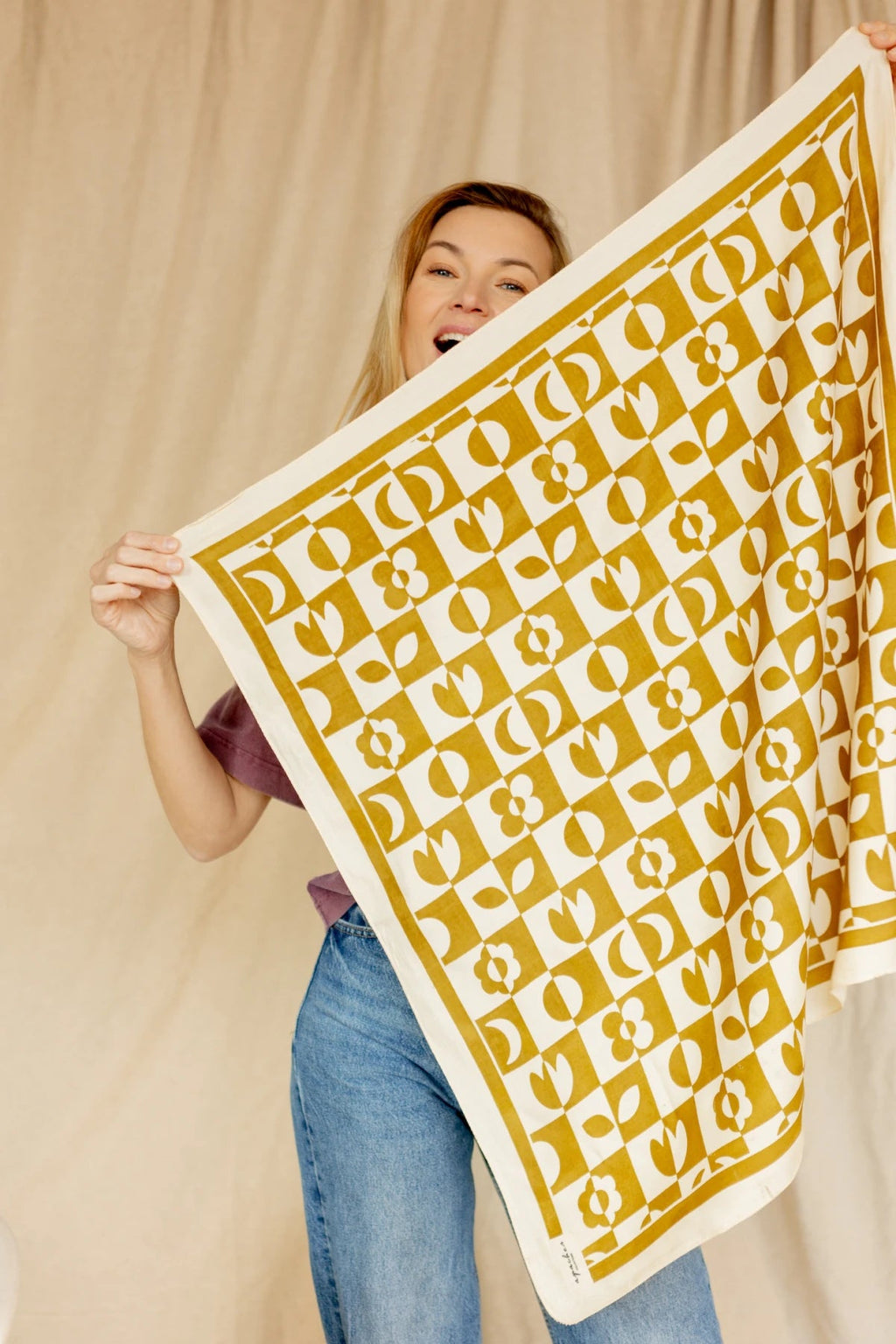 Big Foulard Palika "Damier" - Tobacco