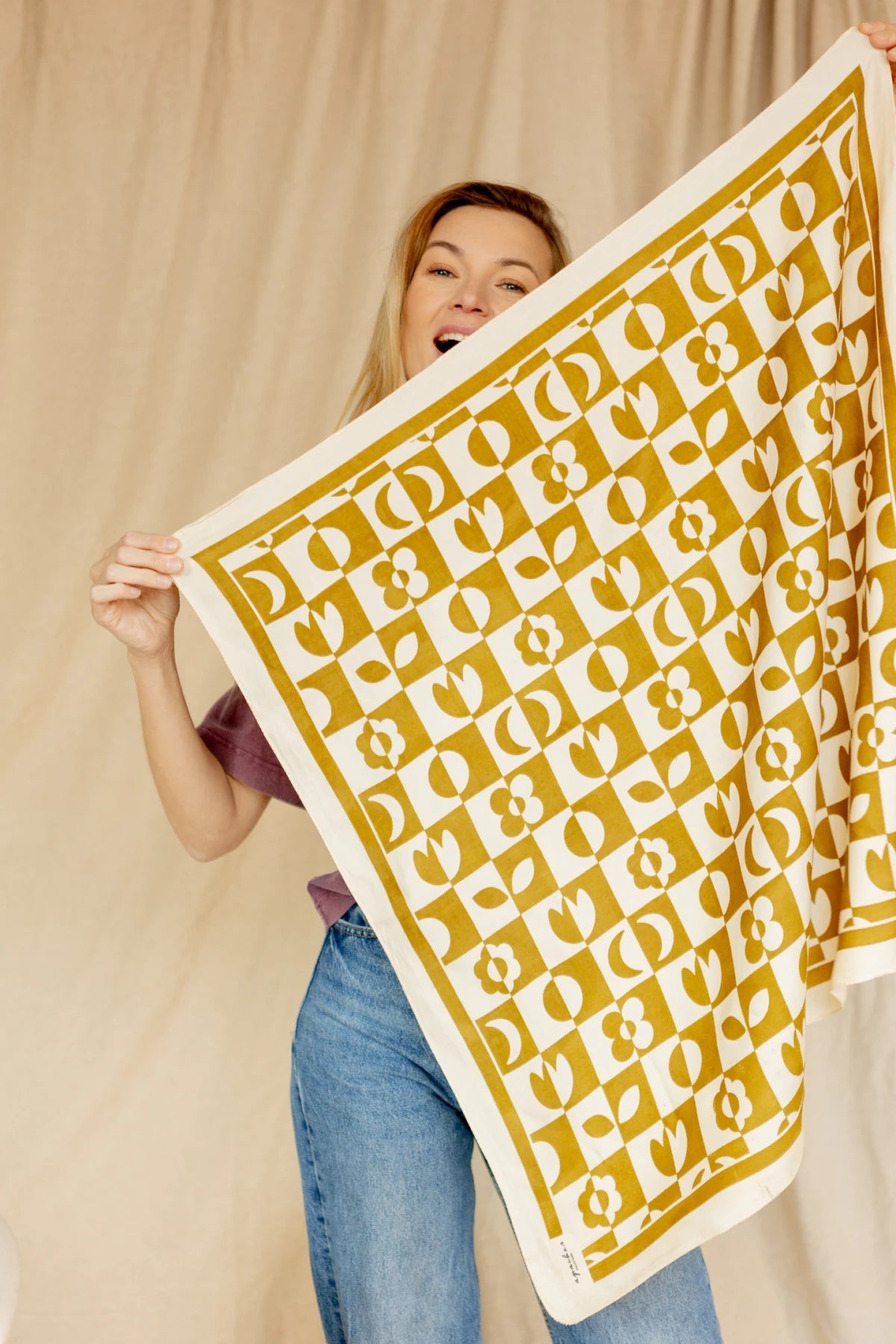 Big Foulard Palika "Damier" - Tobacco